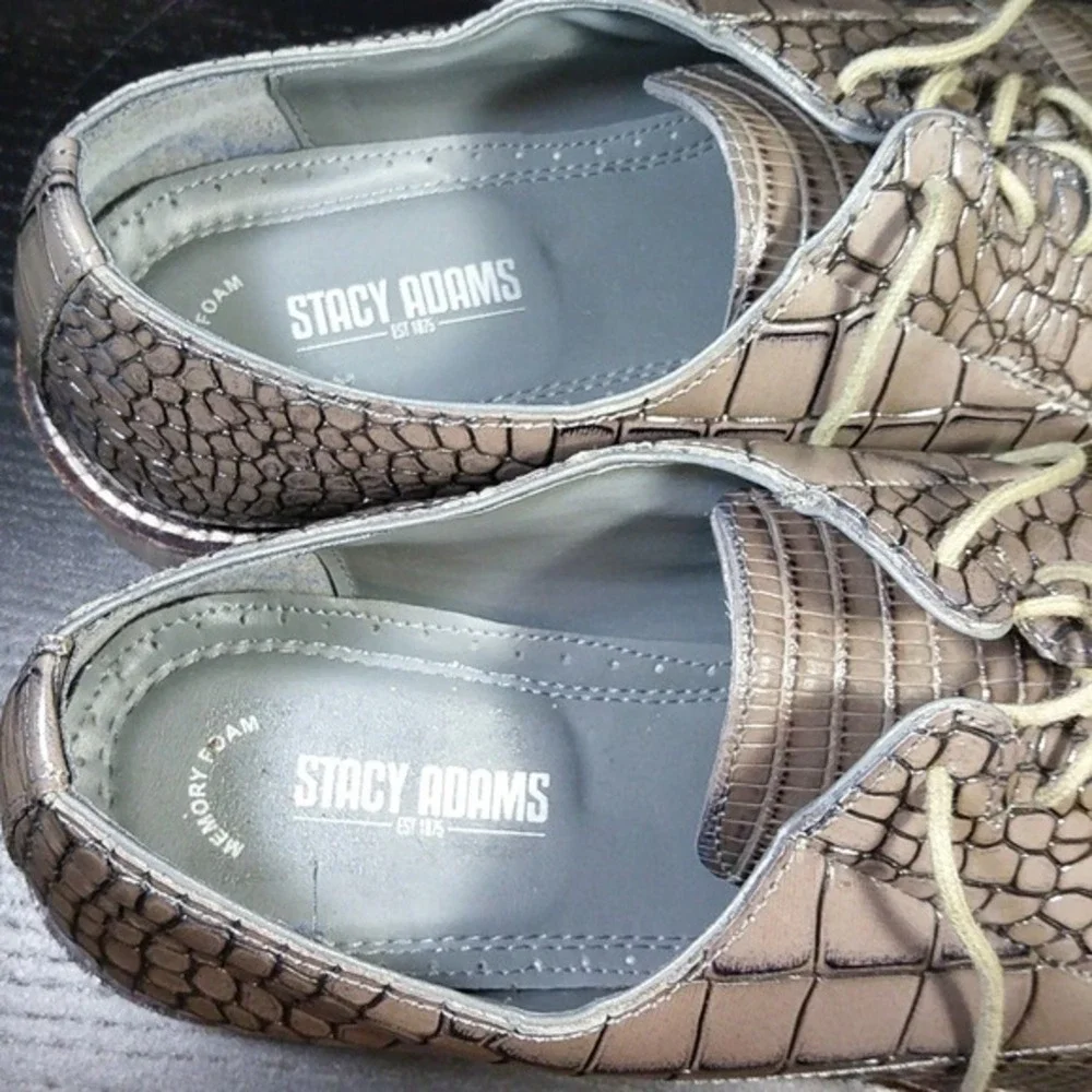 Stacy Adams‎ Mens Grey Crocodile Print Leather Derby Shoes Size 12M